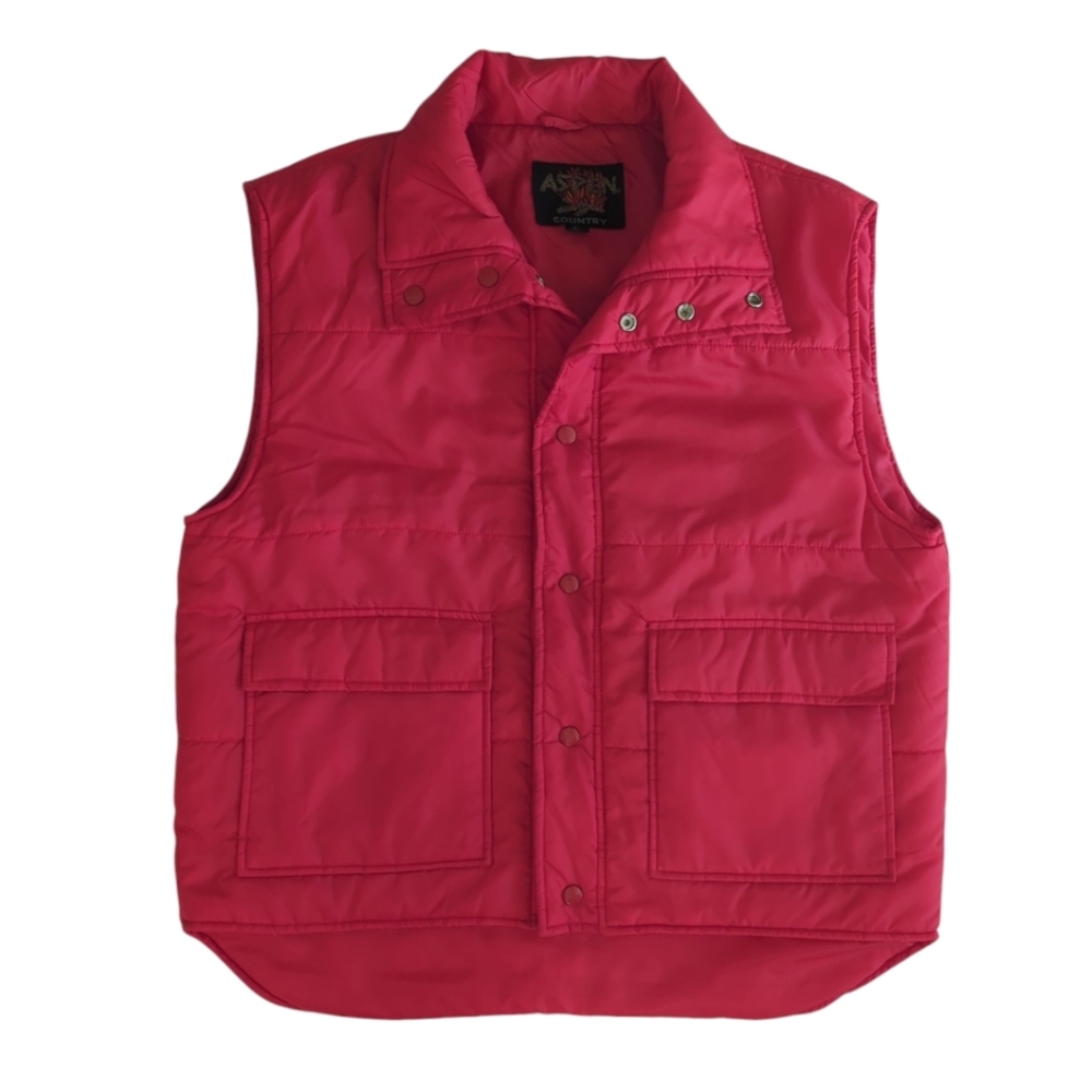 Aspen Country Puffer Quilted Snap Front Vest LARGE REGULAR Red Pockets